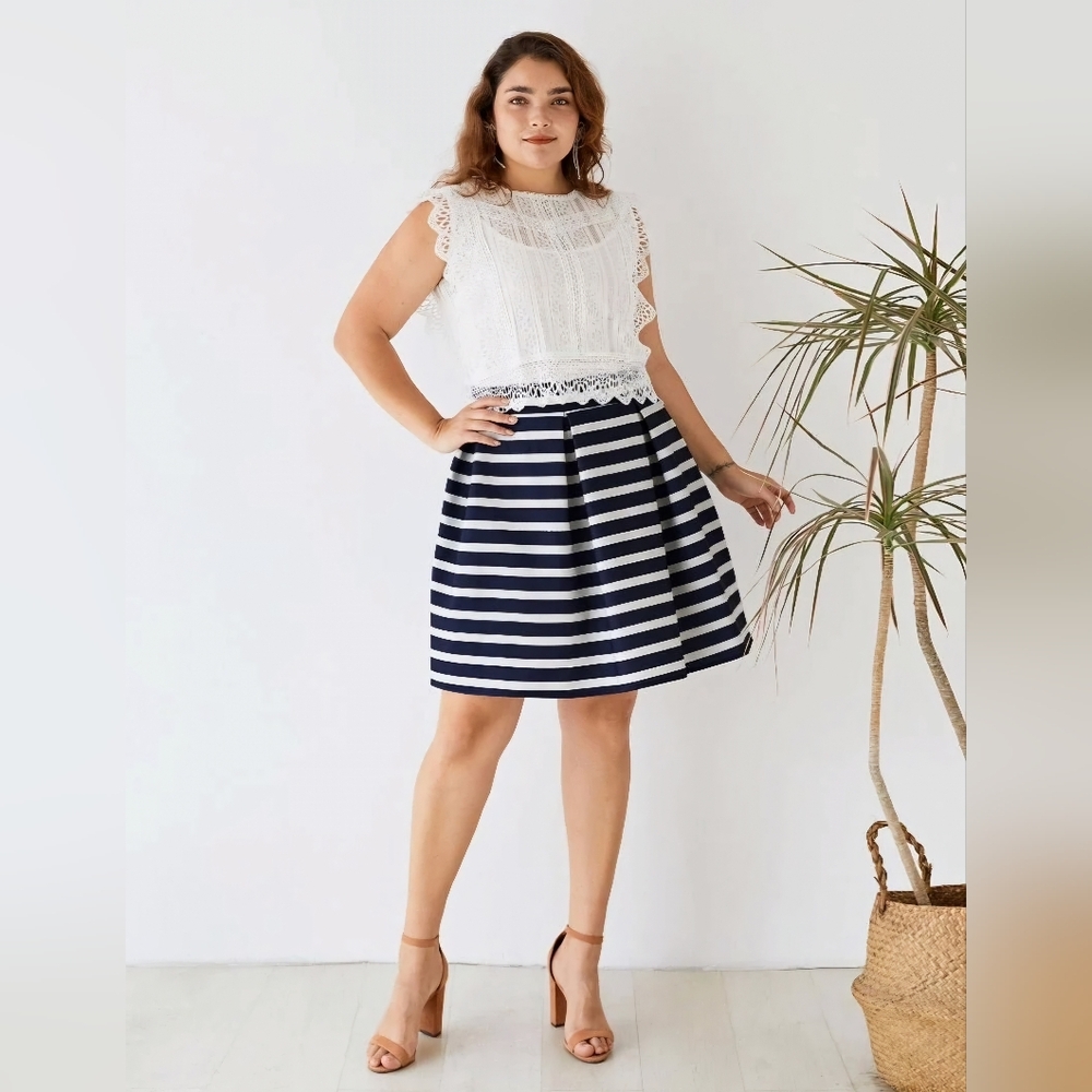 Navy and White Striped Skirt
